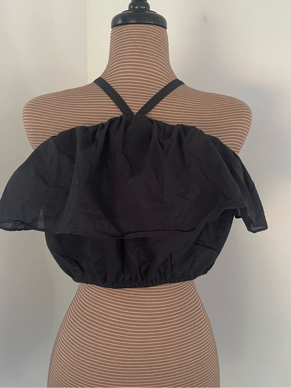 J. Crew Black Off-Shoulder Ruffle Halter Crop Top